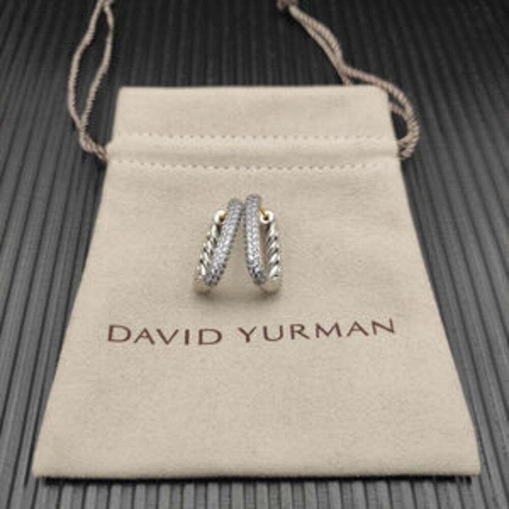 David Yurman Silver Rhinestone Hoop Earrings